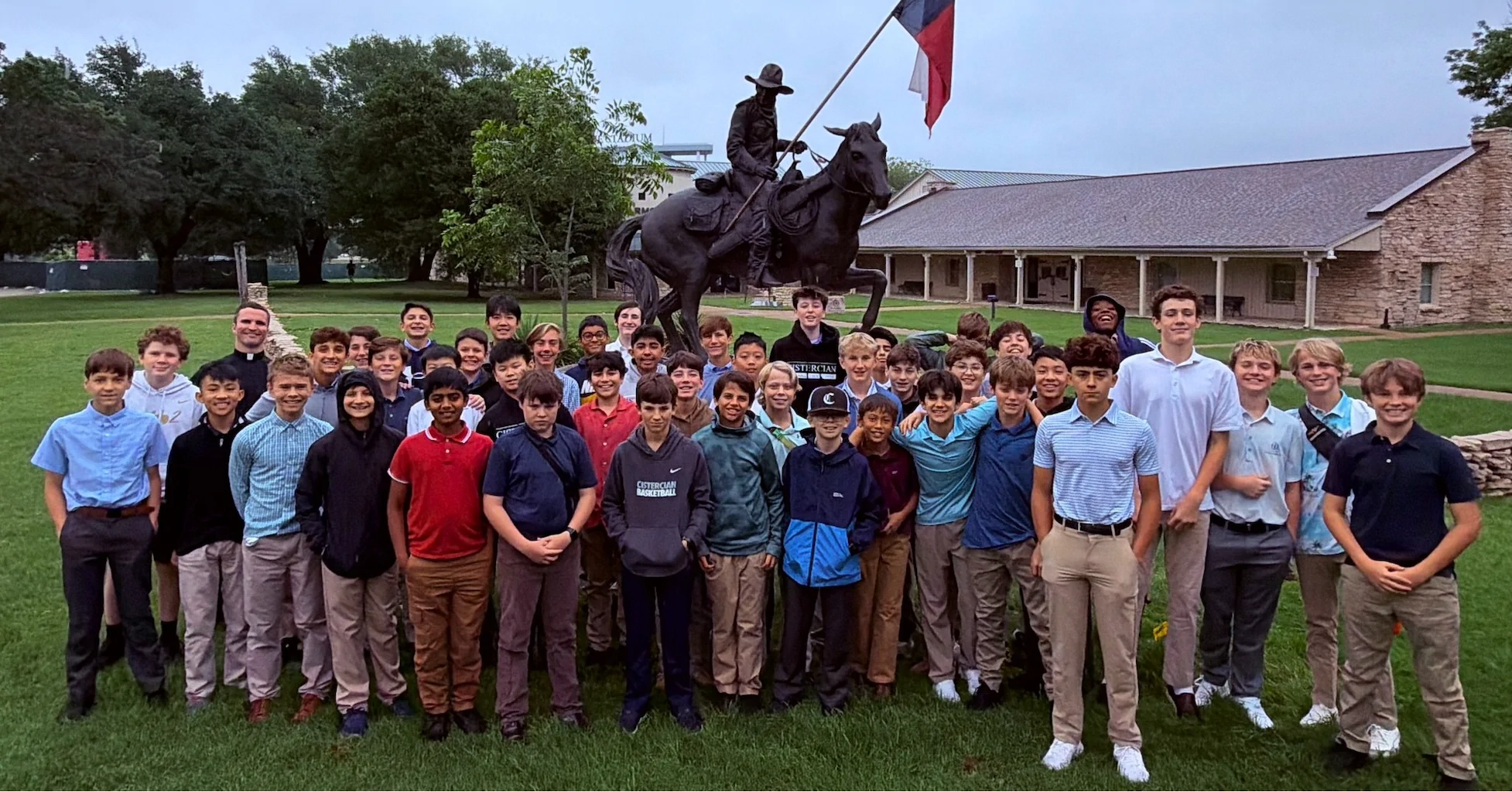 Texas History Trip: Student Group at Statue
