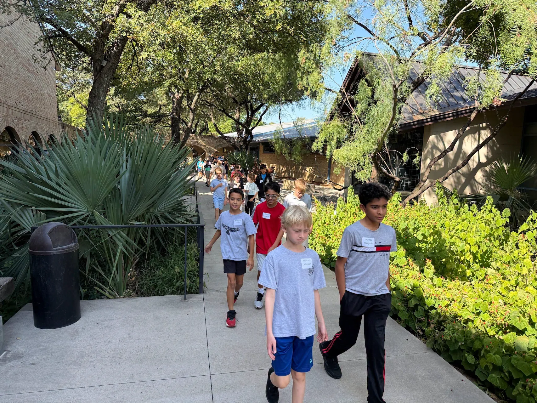 Boys walking in the courtyard